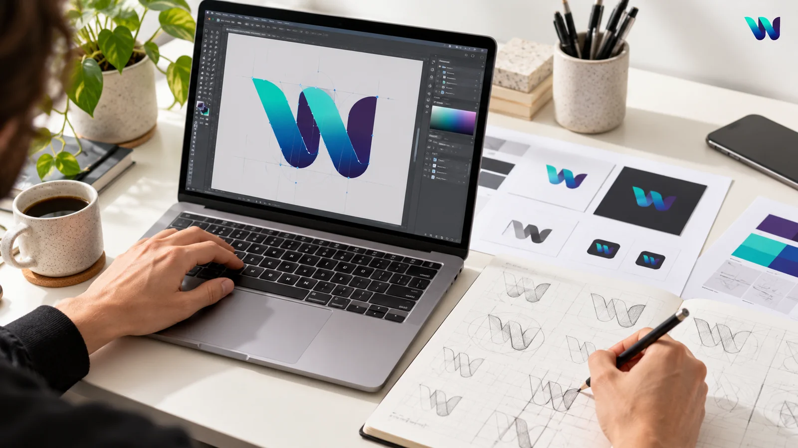 Desarrollo de un logotipo con bocetos y curvas vectoriales