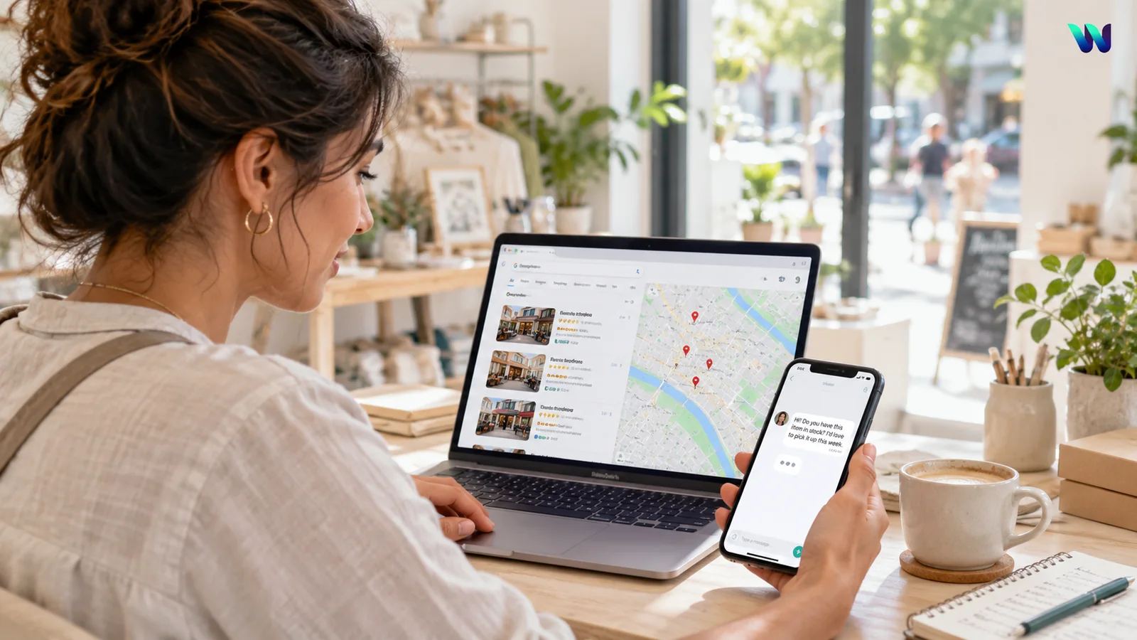 Negocio local conectado con búsquedas y solicitudes de contacto